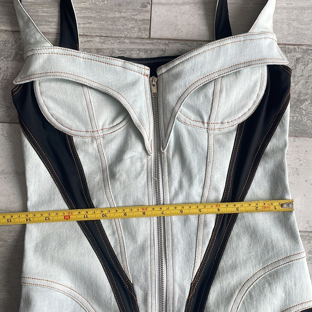 MUGLER CORSET DENIM STREET RACE DRESS WHITE BLACK Sz S - Picture 8 of 17